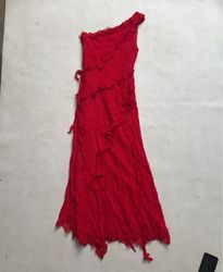 Red One Shoulder Ruffled Dress