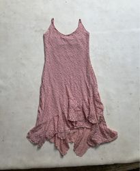 Pink Lace Dress with Ruffle Hem