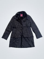 Black Faux Suede Coat with Faux Fur Collar and Stu..