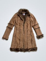 OUTLINE Women's Brown Faux Suede Fur Trimmed Coat