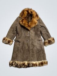 Brown Sheepskin Coat with Fur Trim