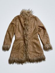 Motivi Faux Fur Trimmed Faux Leather Coat