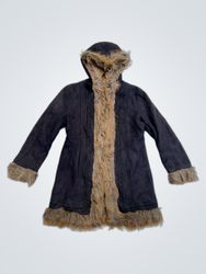 Xuaetman Black Hooded Fur Trimmed Coat