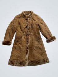 Brown Suede Coat with Fur Trim