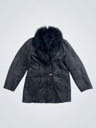 Veste noire en fausse fourrure bordée