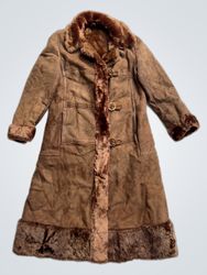 Brown Suede Coat with Fur Trim