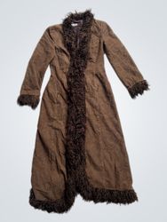 Women's Brown Faux Fur Trimmed Long Coat