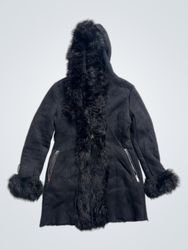 Black Faux Fur Trimmed Hooded Coat