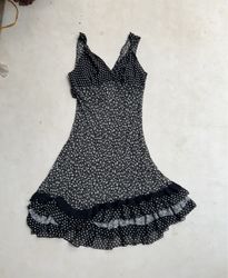 Black and white floral print dress with ruffles