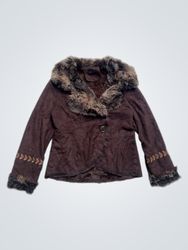 Julie Guerlande Brown Fake-Fur-besetzte Jacke