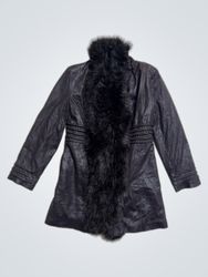 EXTENZO PARIS Black Faux Leather Fur Trimmed Coat ..