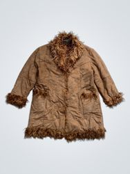 LIYIHONG Brown Faux Fur Trimmed Coat
