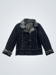 MUKO DENIM & SPORTS WEAR ブラックフェイクファー トリムジャケット