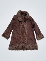 Brown Faux Fur Trimmed Coat
