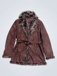 Fascinate Collection Brown Suede Fur Trimmed Belte..