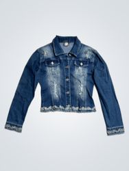 Women's Denim Jacket with Lace Trim