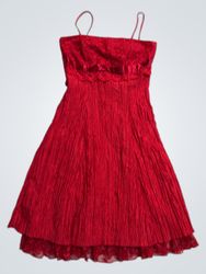 Red Spaghetti Strap Dress with Lace Trim