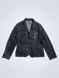 Blazer en denim avec embellissements floraux