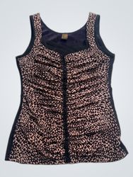 Ruched Tank Top with Animal Print Trim