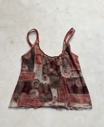 Sheer Patchwork Print Tank Top
