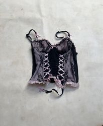 JOLIE Black and Pink Lace Corset with Garters