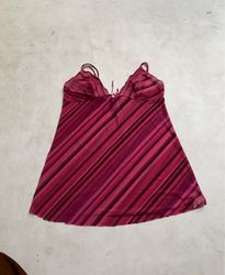 Etam Pink Striped Sheer Babydoll Top