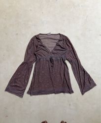 Colours of the World Brown Printed Bell Sleeve Top