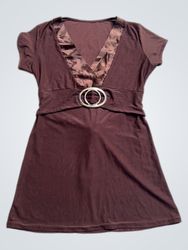 Brown Short Sleeve Dress with Belt