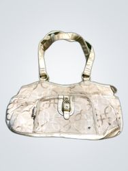 Beige Monogram Pattern Tote Handbag