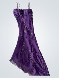 Scala Purple Embroidered Silk Slip Dress