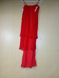 Red Spaghetti Strap Tiered Dress