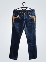 GLOCKLER Women's Embellished Blue Denim Jeans
