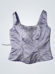 Lavender satin corset top with lace-up back and be..