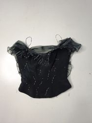 Black Off-the-Shoulder Beaded Corset Top with Ruff..