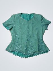 Teal Beaded Peplum Top