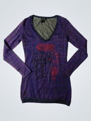 Moschino Purple Plaid Sequin Embellished Long Slee..