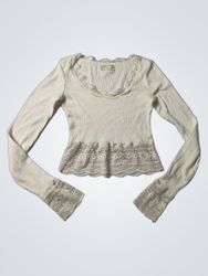 Urban Outfitters Ribbed Lace Trim Long Sleeve Top
