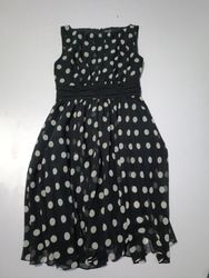 Black Polka Dot Sleeveless Dress with Waist Tie