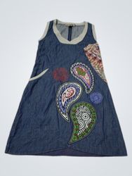 Attr@tto Sleeveless Denim Dress with Paisley Print