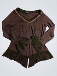 G-Shape Women's Brown V-Neck Long Sleeve Top Size ..
