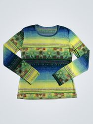 Long Sleeve Crew Neck Top with Geometric Pattern
