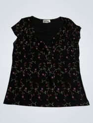 es.se U.S.A. Black Floral Print V-Neck T-Shirt