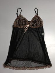 La Pele Black Mesh Babydoll with Pink Trim