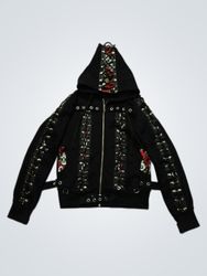 BANNED ALTERNATIVE Black Hoodie with Lace-up Detai..