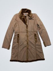 HELYNA Women's Brown Faux Suede & Fur Trimmed Coat