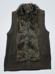 CECIL WOMEN'S BROWN KNITTED VEST WITH FAUX FUR COL..