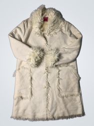 White Faux Fur Trimmed Coat