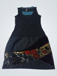 Black patchwork dress with blue lining