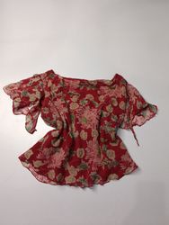 Robbie Bee Floral Print Sheer Blouse