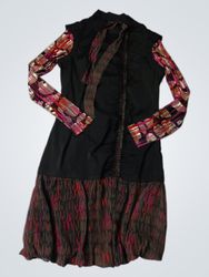 O.K.S Black Dress with Printed Sleeves and Skirt